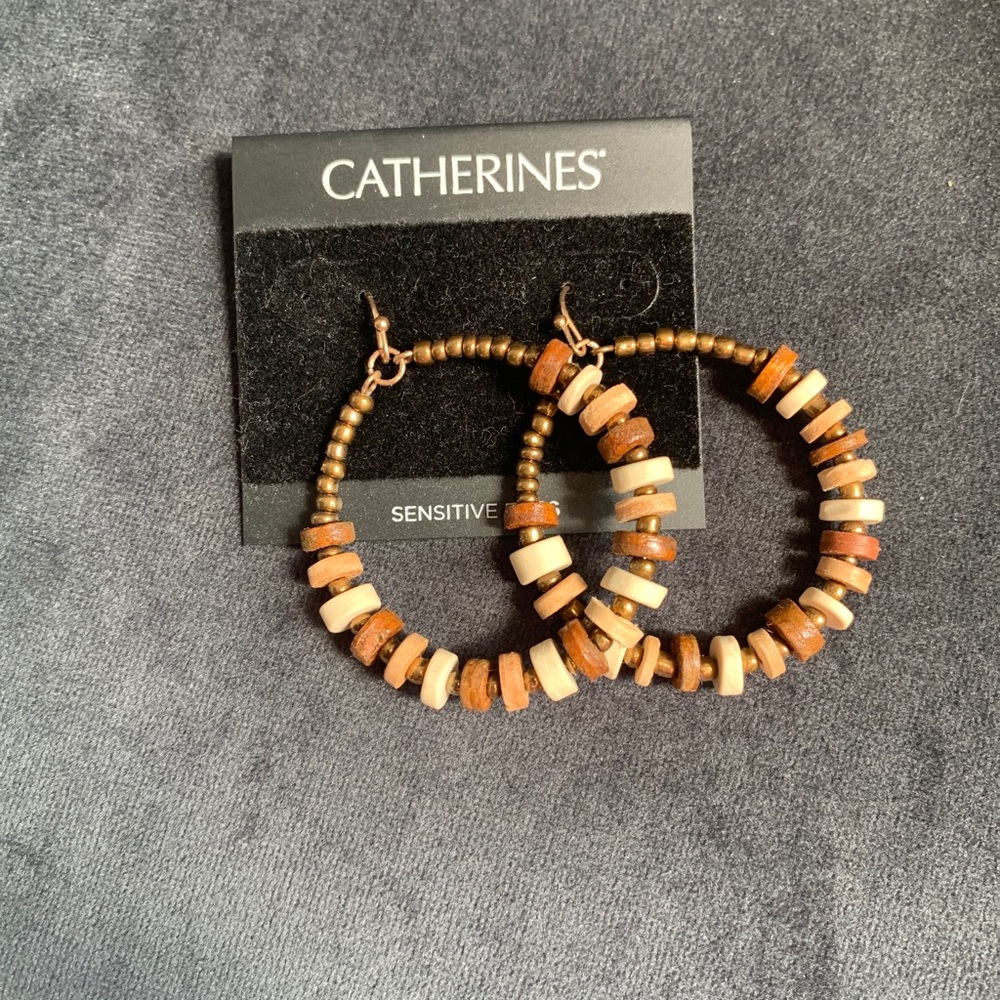 Brown wood beaded earrings